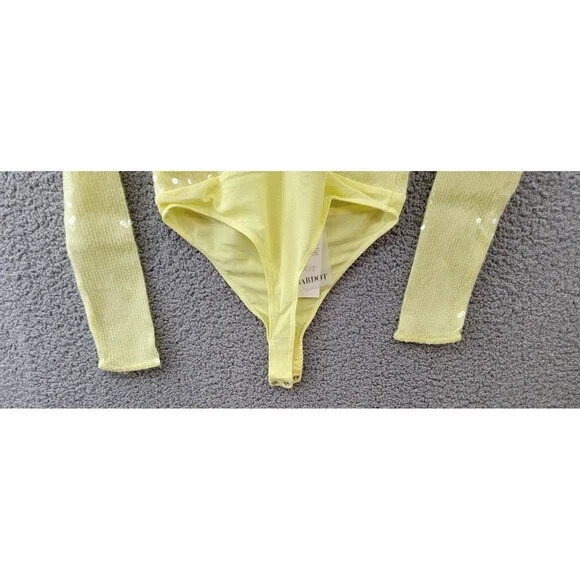 Bardot Verona Sequined Bodysuit Top Women's 6 Canary Yellow Long Sleeve Snap - Picture 12 of 15